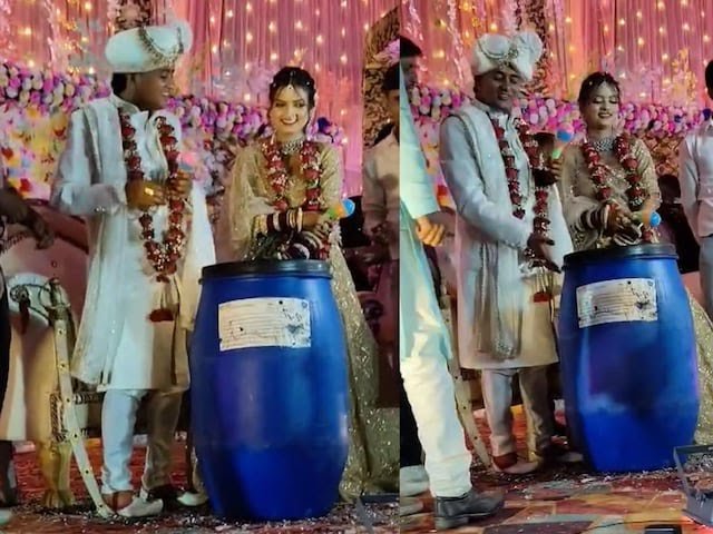 दूल्हे को जैसे ही दुल्हन ने पहनाई वरमाला,नीला ड्रम लिए स्टेज पर चढ़ गए दोस्त,चौंक गए घराती और बाराती